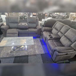 Berlin Fabric Electric Recliner Sofa 3+2 Seater With USB Ports, Led Lights & Cup Holders - thumbnail 2