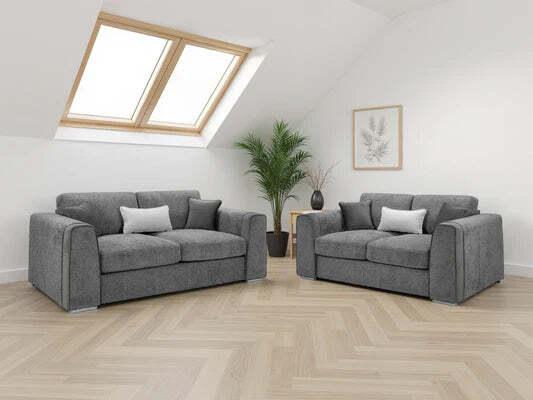 Luxurious Naples 3+2 Sofa Set, Velvet Trimmed, Ultimate Comfort - Grey