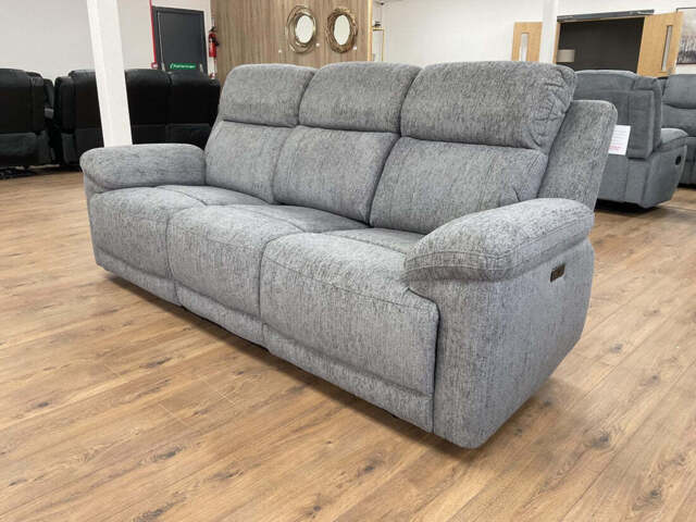Owen 3-Seater Electric Recliner Sofa: Beige or Grey Fabric, Cupholders, Wireless Charger - Grey