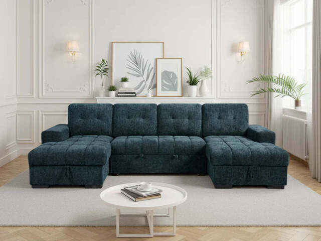 Palermo U-Shape Corner Sofa Bed - Green