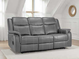 Galaxy Tech Electric Recliner 3-Seater Sofa, Grey Leather, USB Ports & Storage