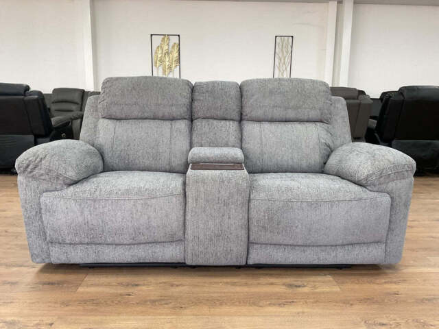 Owen Electric Recliner 2-Seater Sofa: Beige or Grey Fabric, Wireless Charging & Cupholders - Grey