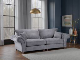 Windsor Fullback 4 Seater Sofa: Grey Fabric, Button-Tufted Scroll Arms - Grey