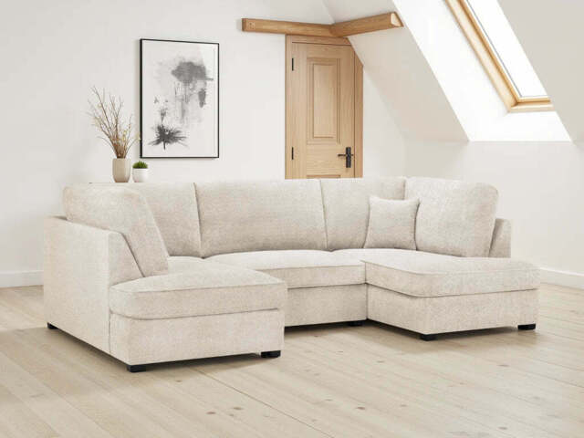 Carnaby U-Shape Corner Sofa - Boucle Fabric - Beige & Grey - image 1