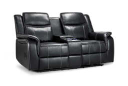 Galaxy Tech Electric Recliner 2 Seater: Black Leather, USB, Cup Holders, Storage - thumbnail 2