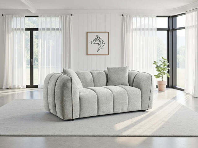Venice 2-Seater Velvet Sofa: Channel Tufted Design, Deep Seating - Grey
