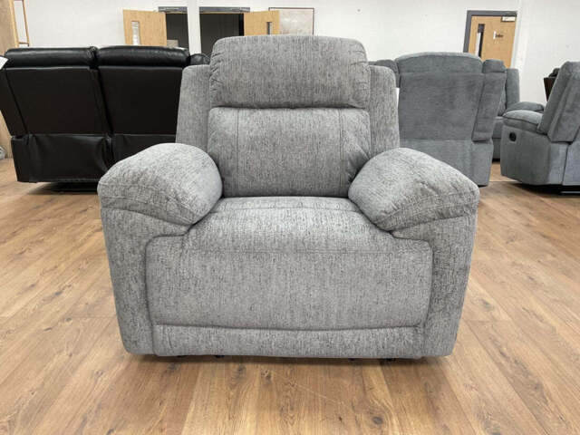 Owen Electric Recliner Armchair, Cupholders, Wireless Charger, Soft Beige or Grey Fabric - Grey