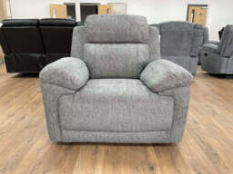 Owen Electric Recliner Armchair, Cupholders, Wireless Charger, Soft Beige or Grey Fabric - Grey