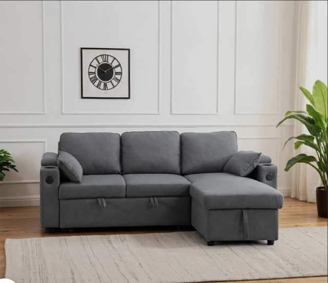 Francesca Corner Sofa Bed with USB, Storage, Cuphoders, Bed and Magazine Pocket - image 1