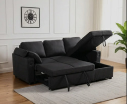 Francesca Corner Sofa Bed with USB, Storage, Cuphoders, Bed and Magazine Pocket - thumbnail 2