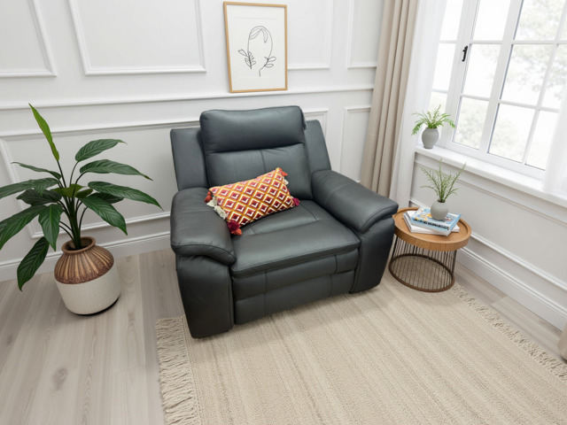 Boston Electric Recliner Armchair - Black Genuine Leather