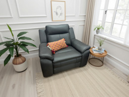 Boston Electric Recliner Armchair - Black Genuine Leather