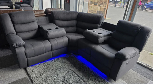 Roma Fabric Electric Recliner Corner Sofa Grey With USB Ports, LED Lights and Cup Holder - image 1
