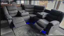 Roma Fabric Electric Recliner Corner Sofa Grey With USB Ports, LED Lights and Cup Holder - thumbnail 5