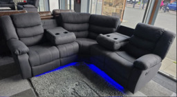 Roma Fabric Electric Recliner Corner Sofa Grey With USB Ports, LED Lights and Cup Holder - thumbnail 1