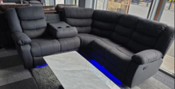 Roma Fabric Electric Recliner Corner Sofa Grey With USB Ports, LED Lights and Cup Holder - thumbnail 3