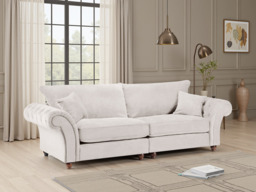 Windsor Fullback 4 Seater Sofa: Grey Fabric, Button-Tufted Scroll Arms - thumbnail 4