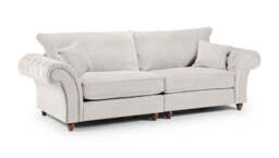 Windsor Fullback 4 Seater Sofa: Grey Fabric, Button-Tufted Scroll Arms - thumbnail 3
