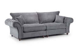 Windsor Fullback 4 Seater Sofa: Grey Fabric, Button-Tufted Scroll Arms - thumbnail 2
