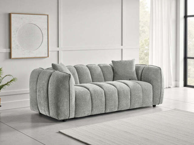 Venice Velvet 3-Seater Sofa - Tufted Design, Deep Cushions - Grey