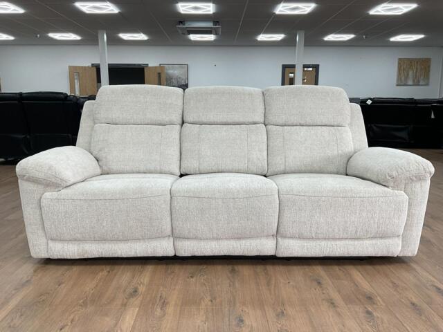 Owen 3-Seater Electric Recliner Sofa: Beige or Grey Fabric, Cupholders, Wireless Charger - image 1