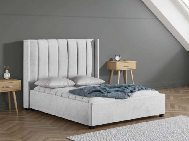 Amber Double Bed Frame Grey with Integrated Headboard and Under-Bed Storage - image 1