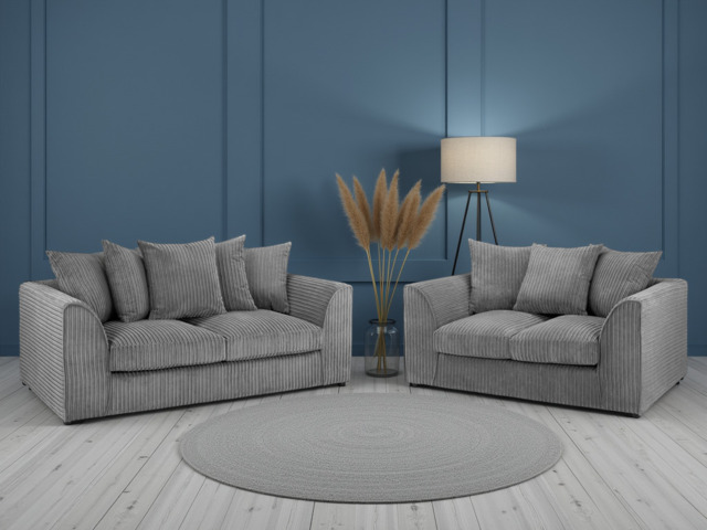 Harley Jumbo Cord Grey 3+2 Sofa Set: Removable Cushions, Wood Frame - image 1