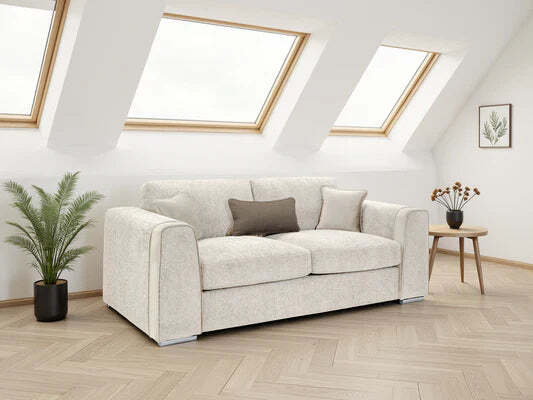 Naples 3-Seater Sofa with Soft Chenille, Removable Cushion Covers - Beige