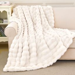 Luxury Faux Fur Throw Blanket - White