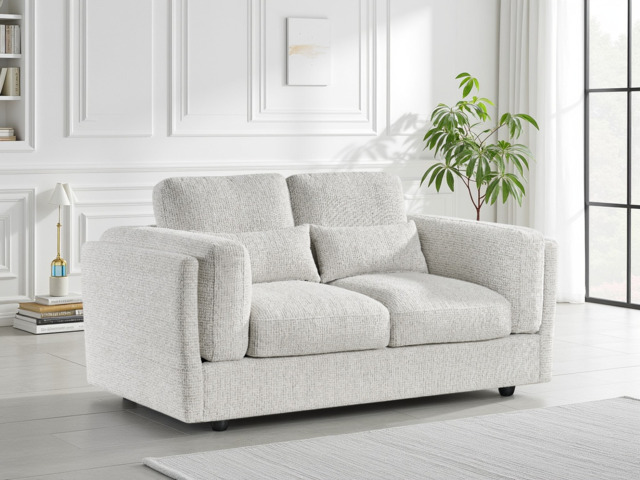 Bari 2-Seater Fabric Sofa with Chunky Armrests - Beige
