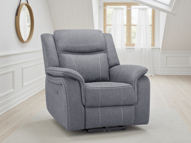 Galaxy Tech Electric Recliner Armchair: Grey Fabric, USB, - image 1