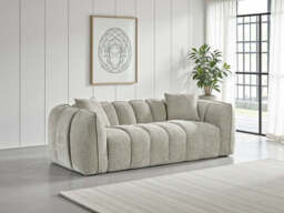 Venice Velvet 3-Seater Sofa - Tufted Design, Deep Cushions - Beige