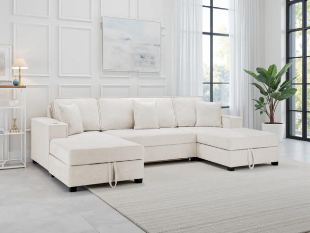 Milan Beige Universal Corner Sofabed with Storage and Fold-Out Bed - image 1
