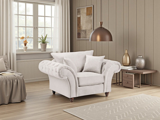 Elegant Windsor Fullback Stone Armchair: Tufted Scroll Arms, Removable Covers - image 1