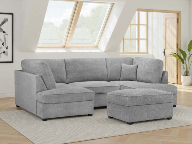Carnaby U-Shape Corner Sofa - Boucle Fabric - Beige & Grey - Grey