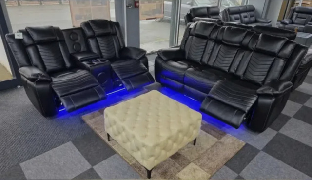 Michigan 3 & 2 Seater Electric Recliner Sofa Set with LED Lighting, Cupholders, USB & Type-C Ports, Wireless Charging & Woofer Speakers - image 1