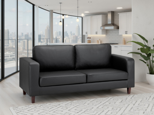Stylish Box Black 3-Seater Sofa - Foam-Filled Cushions, Elegant Wooden Feet - image 1