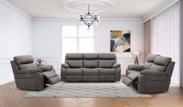 Oregon 3, 2 & 1 Electric Reclining Leather Sofa Set with USB Ports - image 1