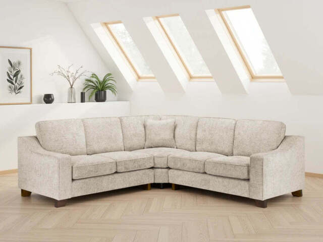 Nebraska Large Corner Sofa: Plush Fabric, Removable Cushions, Sturdy Wooden Feet - Beige