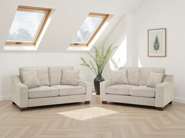 Nebraska Fabric 3+2 Sofa Set: Plush, Removable Cushions, Wooden Feet - Beige