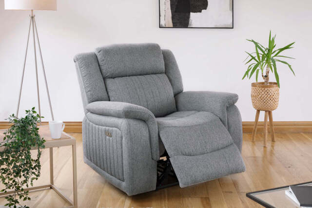 Linden Electric Recliner Armchair: Plush Grey Fabric, Power Reclining Bliss - image 1