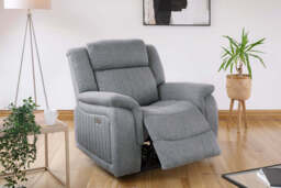 Linden Electric Recliner Armchair: Plush Grey Fabric, Power Reclining Bliss