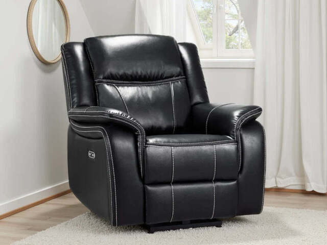 Galaxy Tech Electric Recliner Armchair: USB Ports, Leather - Black