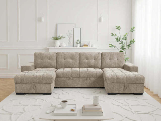 Palermo U-Shape Corner Sofa Bed - Beige