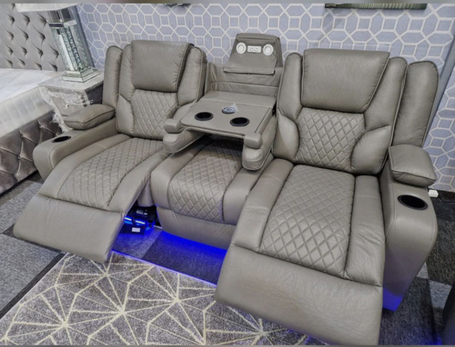 Orlando Electric Recliner 3-Seater Leather Sofa with LED Lights, USB & Wireless Charging - image 1