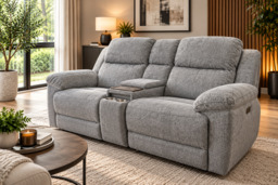 Owen Electric Recliner 2-Seater Sofa: Beige or Grey Fabric, Wireless Charging & Cupholders - thumbnail 1