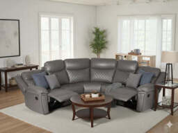 Myra Leather Air Large Corner Recliner Sofa with Quilted Cushions - thumbnail 4