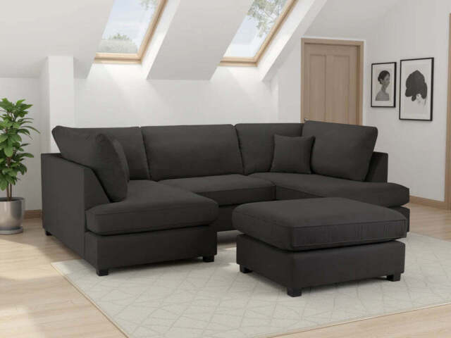 Carnaby Classic U-Shape Corner Sofa - Beige, Black & Grey - Black