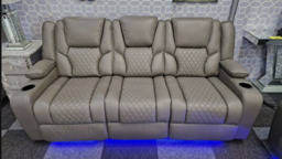 Orlando Electric Recliner 3-Seater Leather Sofa with LED Lights, USB & Wireless Charging - thumbnail 3