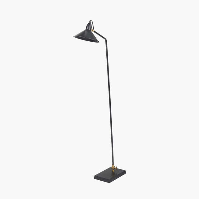 Canton Matt Black and Brass Metal Cone Floor Lamp - image 1